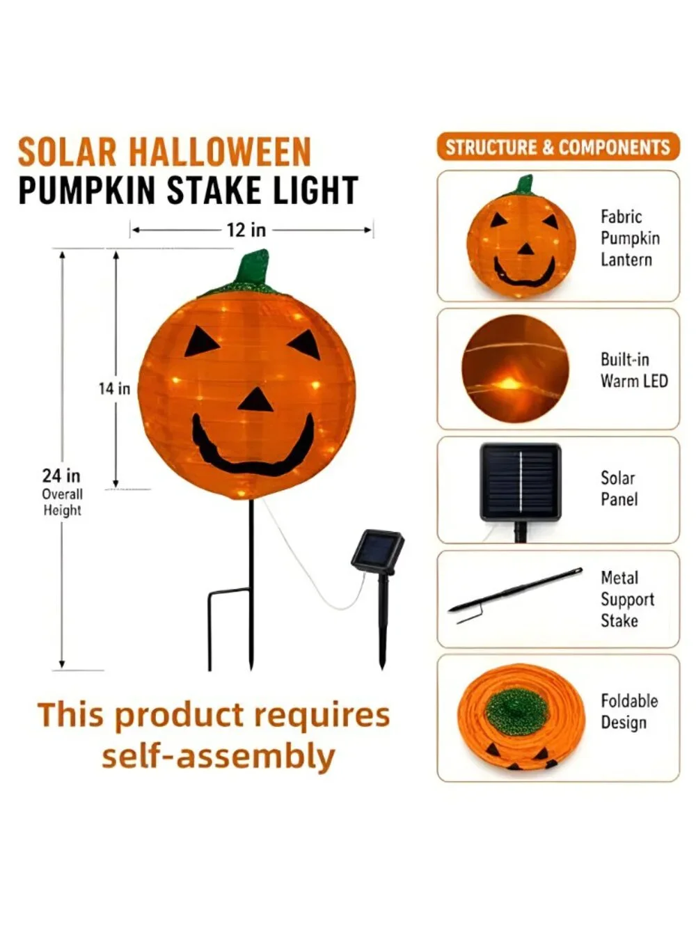 2Pack Solar Halloween Pumpkin Stake Light with 8 Lighting Modes, Fabric Lantern